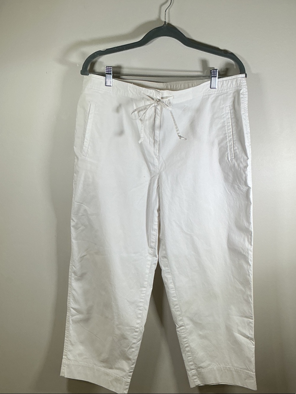Talbots White Drawstring Pants Size 14 Relaxed Wide Leg Cotton